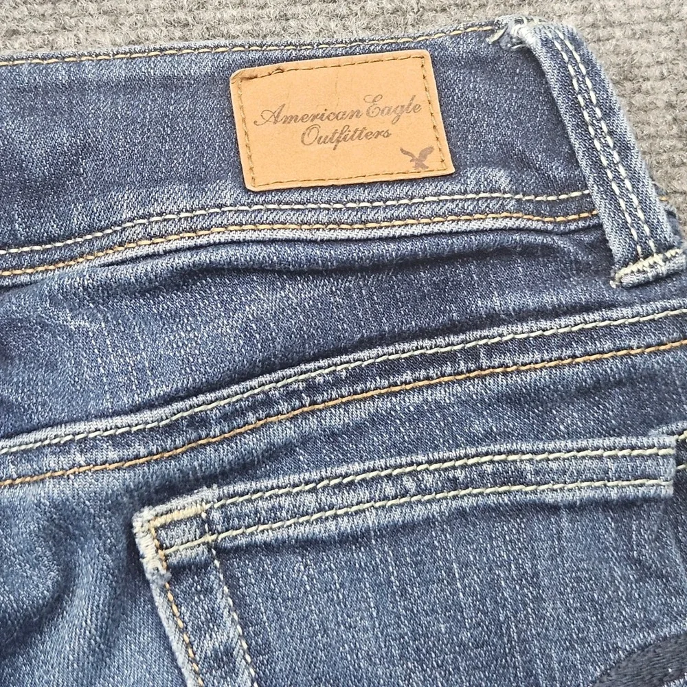 American Eagle Slim Boot Jeans Womens 00 Short Dark Wash Stretch Low Rise Denim - Picture 5 of 11